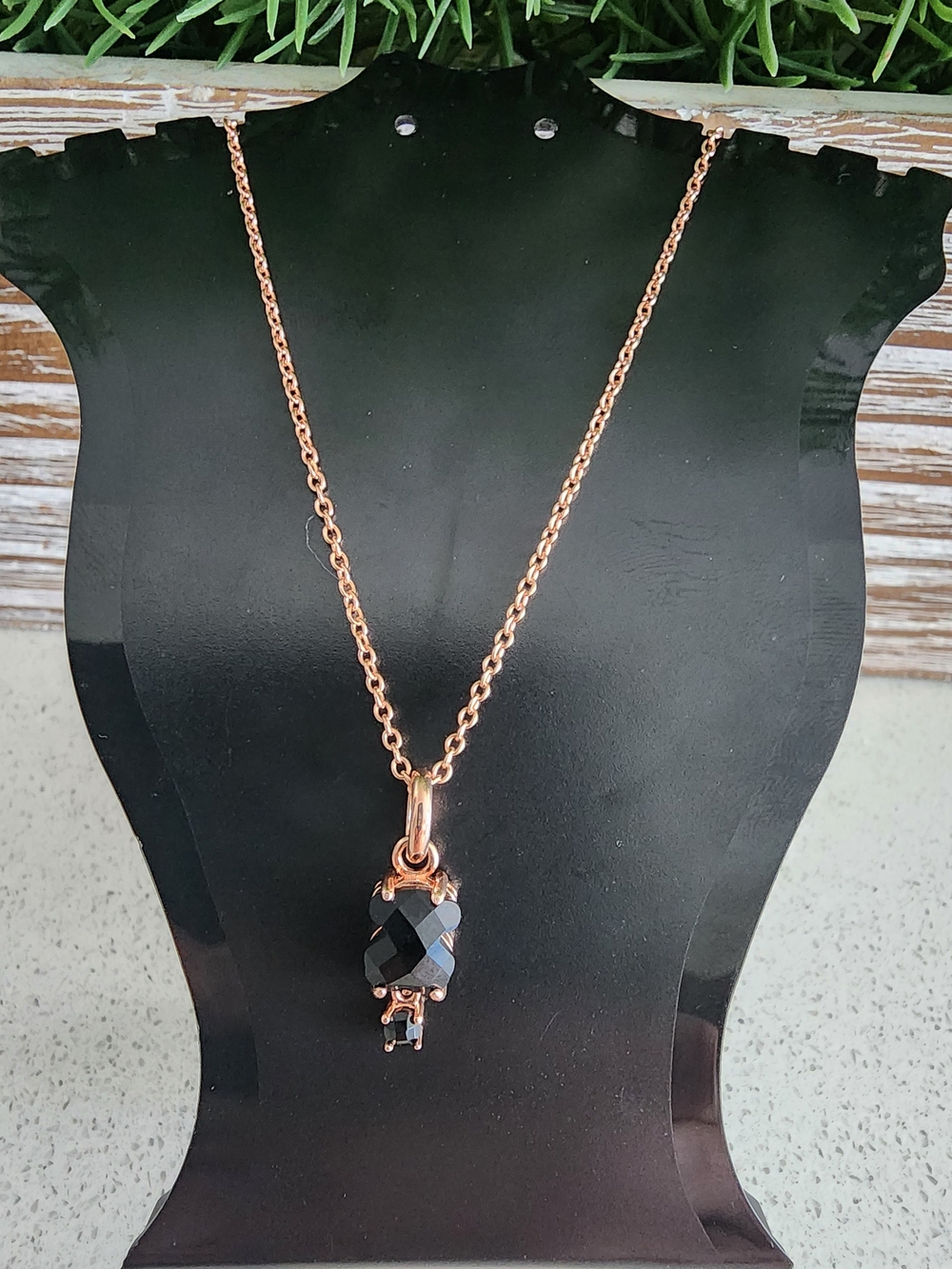 Tous Rose Gold Chain with Black Crystal Charm